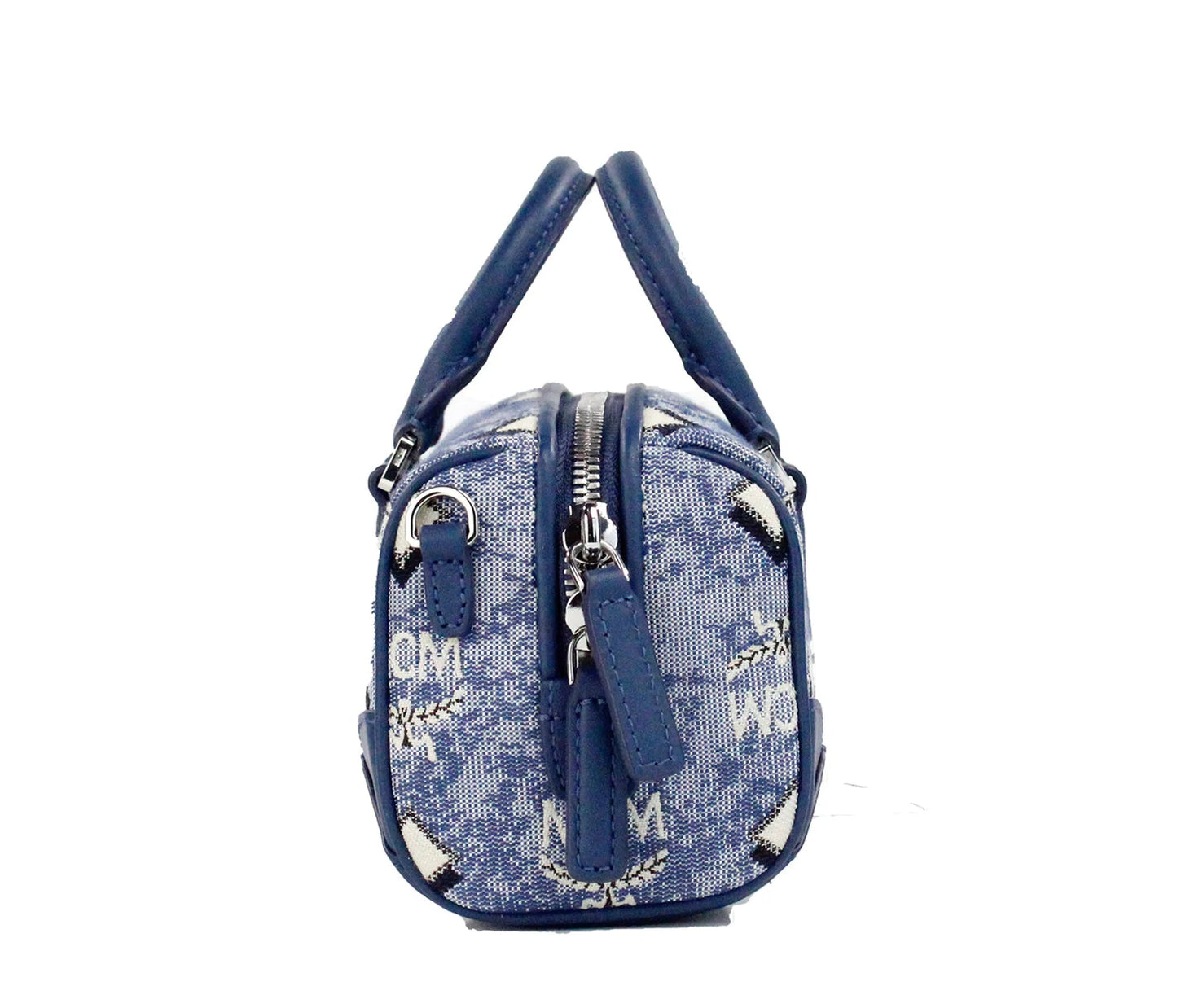 MCM Boston Mini Blue Vintage Jacquard Satchel Crossbody Bag