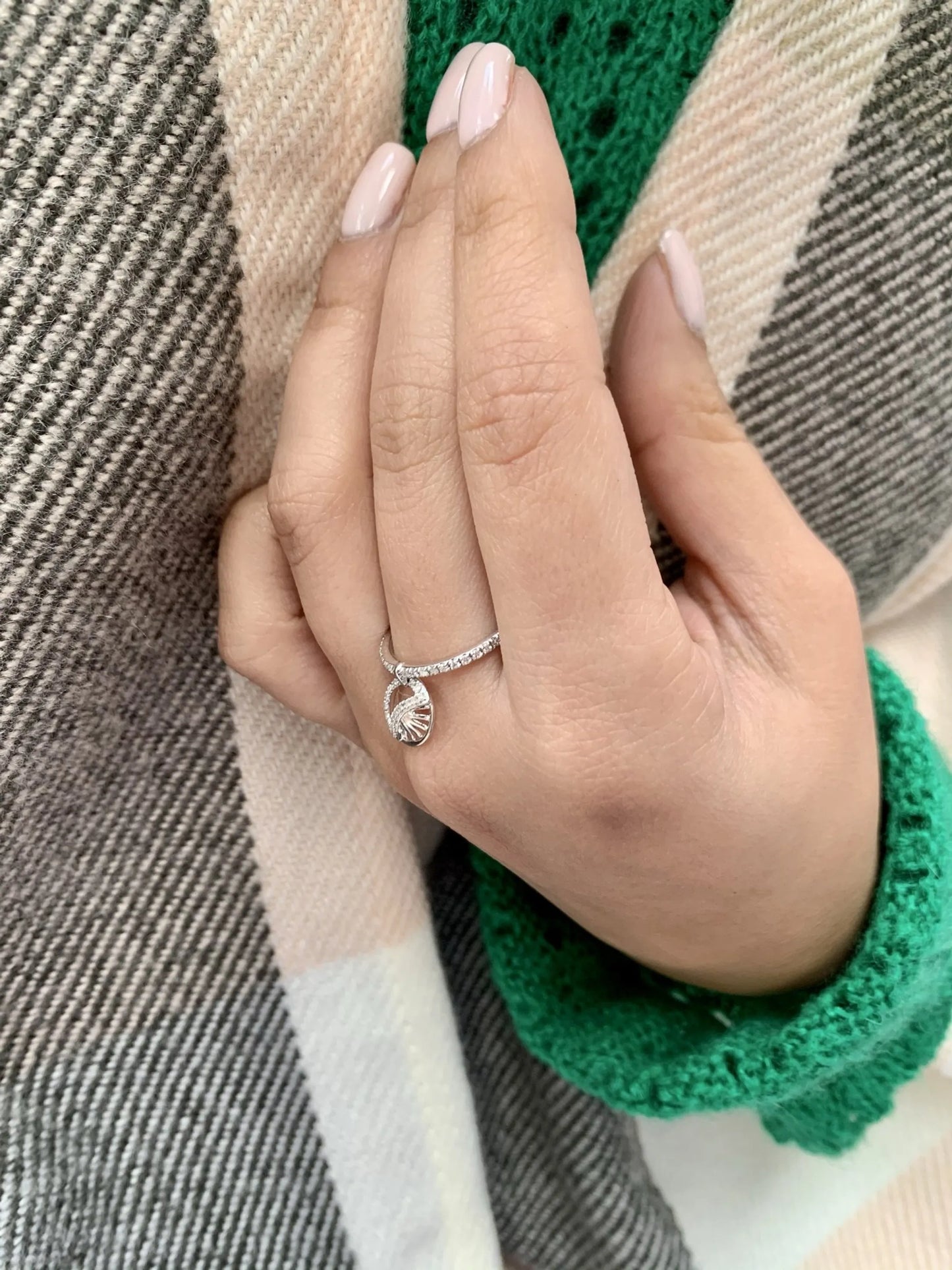Moon Phases Diamond Charm Ring in Sterling Silver