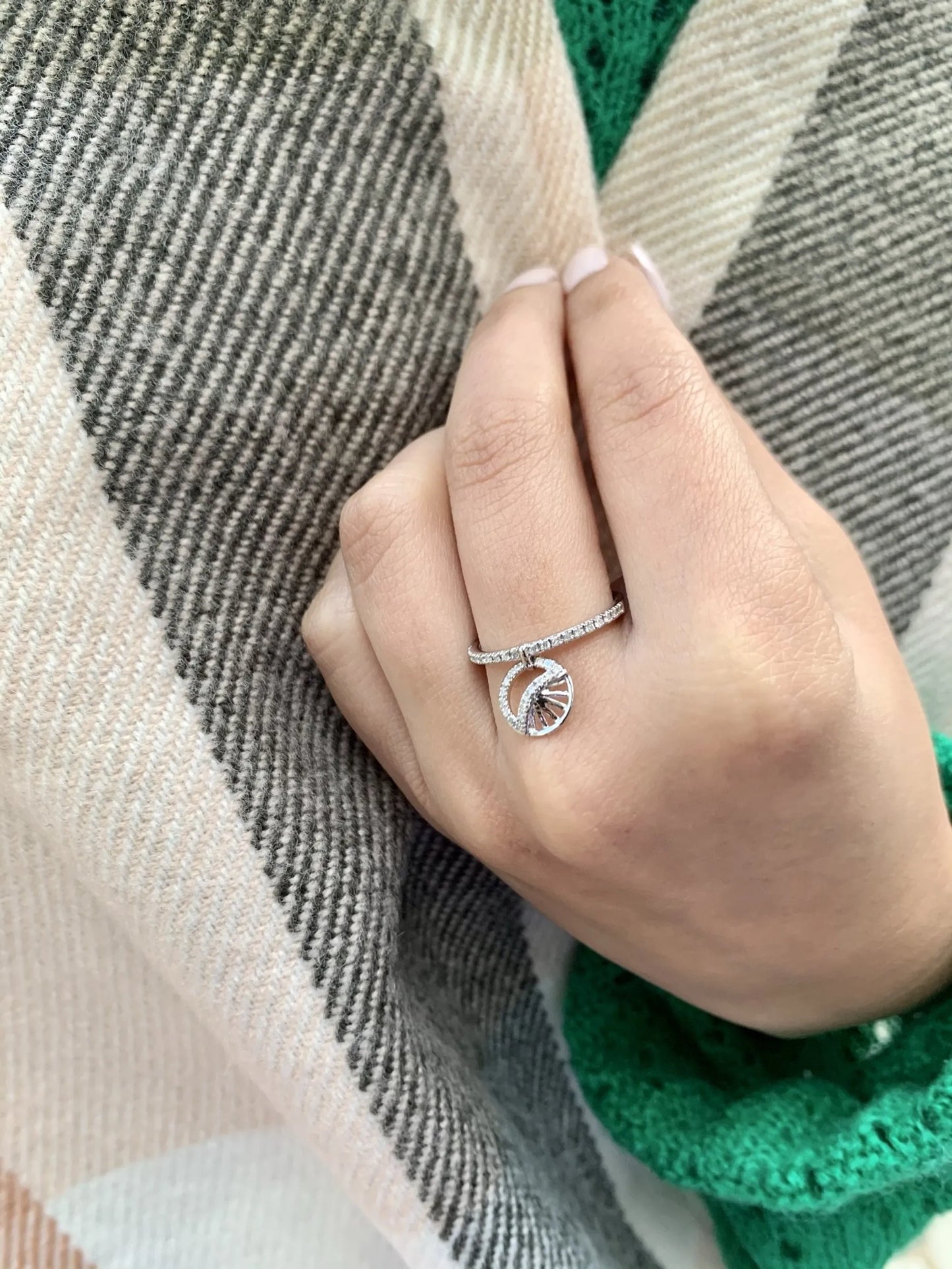 Moon Phases Diamond Charm Ring in Sterling Silver