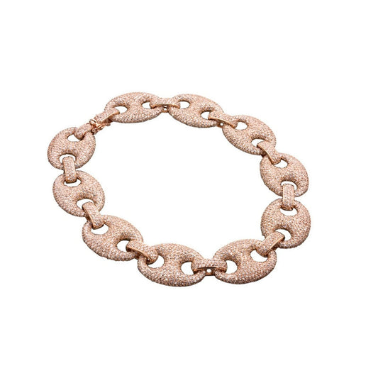 Collette Z C.Z. Sterling Silver Rose Plated Oval Shape Link Necklace