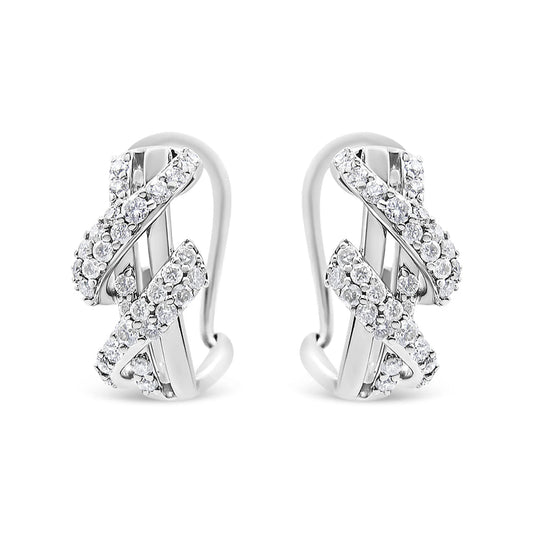 14K Gold 5/8 Cttw Diamond Double Swirl Huggy Hoop Earrings with Hypoallergenic Backs (J-K Color, SI2-I1 Clarity)
