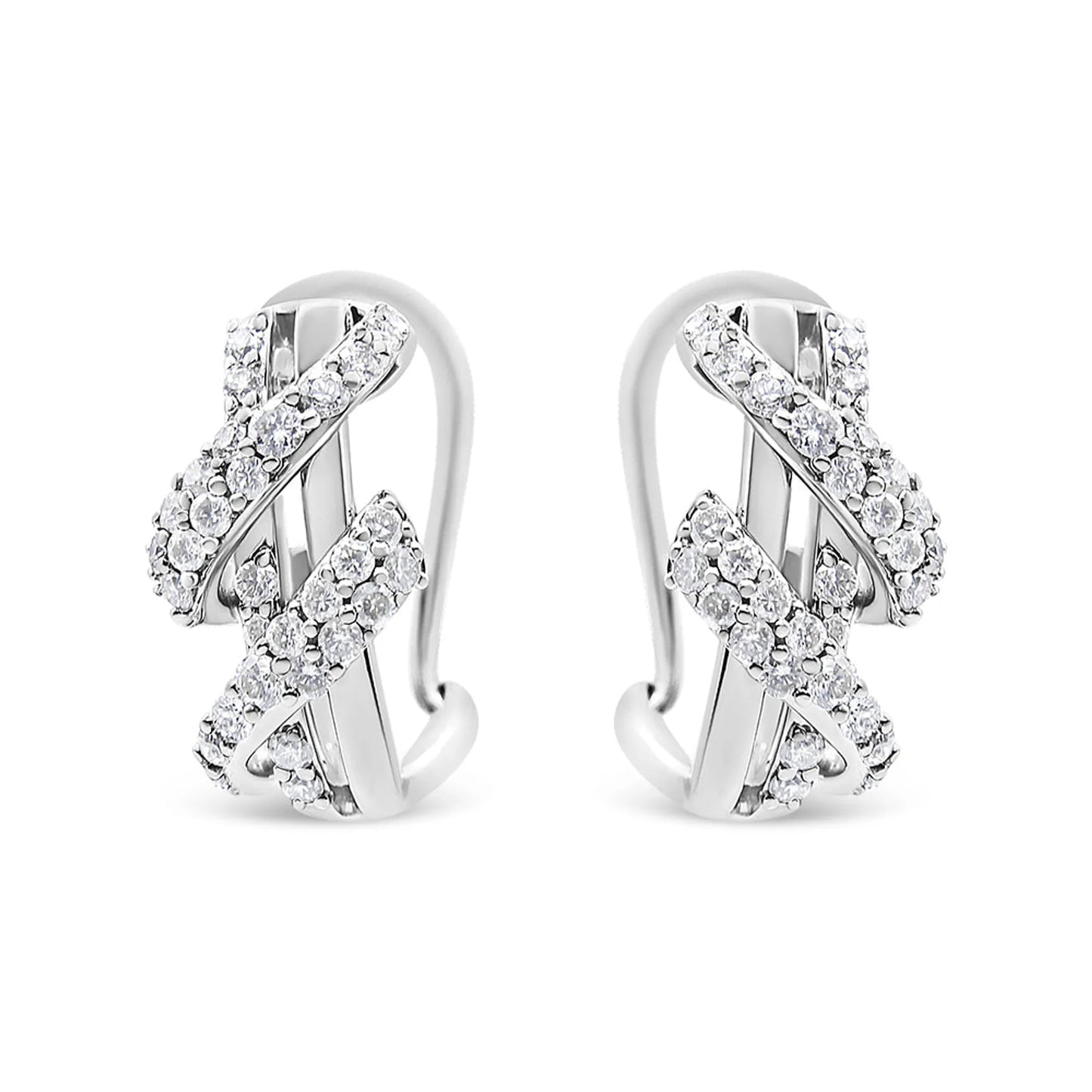 14K Gold 5/8 Cttw Diamond Double Swirl Huggy Hoop Earrings with Hypoallergenic Backs (J-K Color, SI2-I1 Clarity)