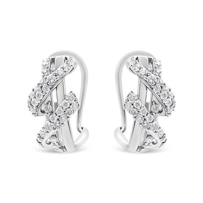 14K Gold 5/8 Cttw Diamond Double Swirl Huggy Hoop Earrings with Hypoallergenic Backs (J-K Color, SI2-I1 Clarity)