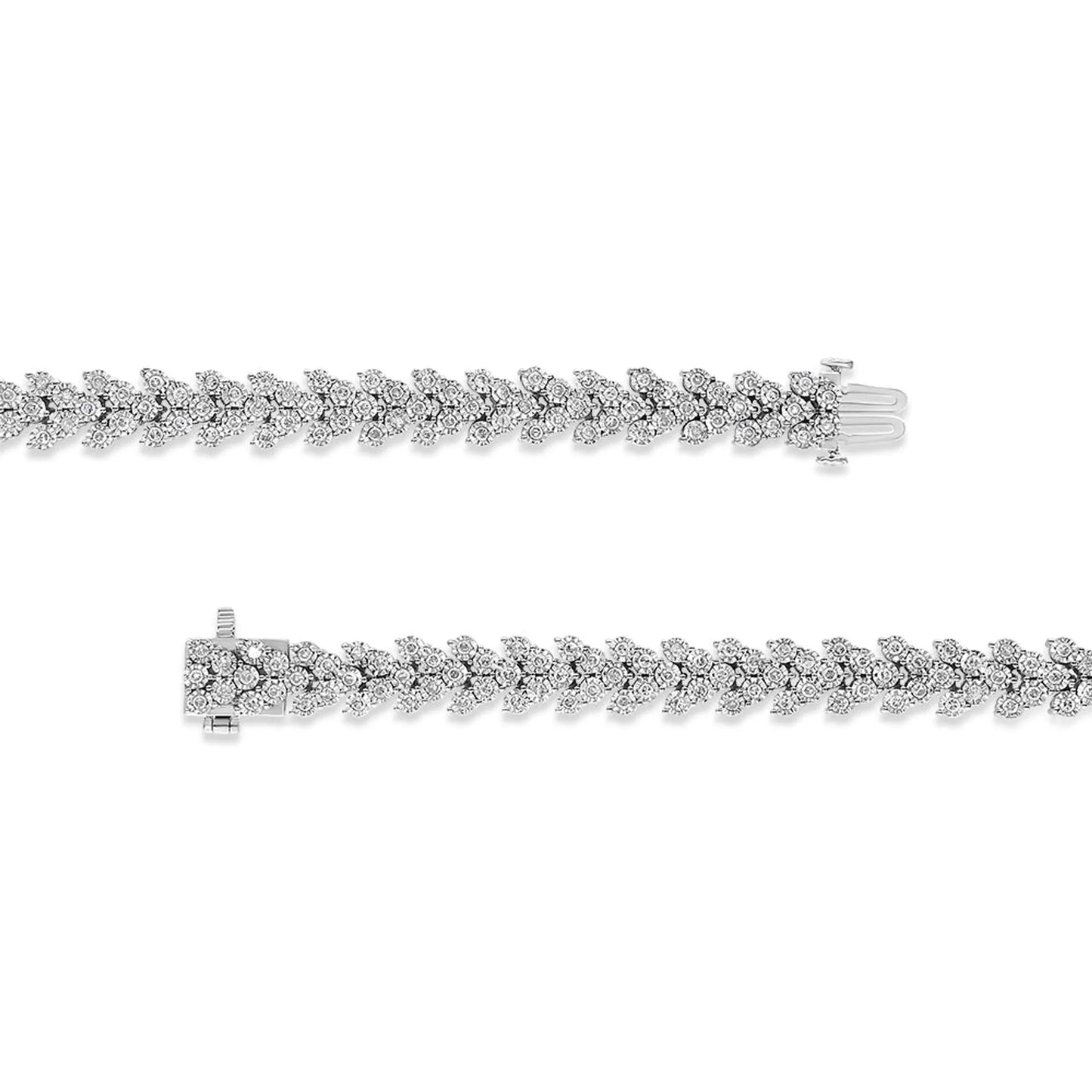 .925 Sterling Silver 2.00 Cttw Miracle Set Diamond Laurel Wreath Link Bracelet (I-J color, I3 clarity) - 7.25"