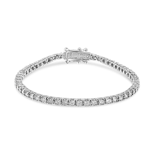 14K White Gold 2.0 Cttw Miracle Set Round-Cut Lab Grown Diamond Illusion 7" Tennis Bracelet (F-G Color, VS2-SI1 Clarity)
