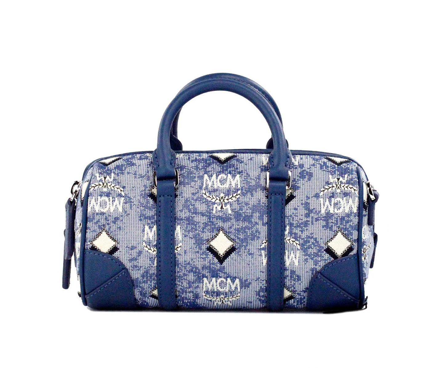 MCM Boston Mini Blue Vintage Jacquard Satchel Crossbody Bag