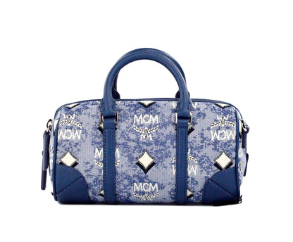MCM Boston Mini Blue Vintage Jacquard Satchel Crossbody Bag