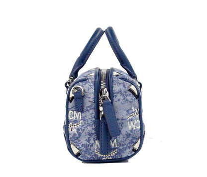 MCM Boston Mini Blue Vintage Jacquard Satchel Crossbody Bag